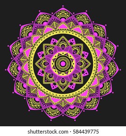 Mandala. Coloring book pages. Indian antistress medallion. Abstract islamic flower, arabic henna design, yoga symbol. Vector illustration.