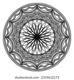 Mandala for coloring book, round ornament, irregular floral shape decoration, oriental vector, stress therapy pattern, weave yoga vector logo design element. adult mandala for coloring