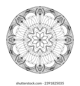 Mandala para libro de colorear, ornamento redondo, decoración de forma floral irregular, vector oriental, patrón de terapia de estrés, elemento de diseño del logo vectorial del yoga tejido. mandala para adultos para colorear