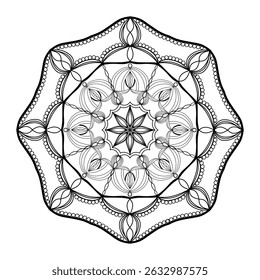 Mandala for coloring book, round ornament, irregular floral shape decoration, oriental vector, stress therapy pattern, weave yoga vector logo design element. adult mandala for coloring
