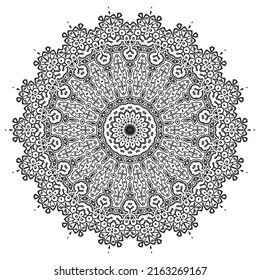 Mandala Coloring Buchvorlage. Tapete-Design, Spitzen-Muster und Tattoo. Dekoration für die Inneneinrichtung. Vektor handgezeichnete ethnisch-orientalische Zirkel-Ornament. weißer Hintergrund. indischer Stil