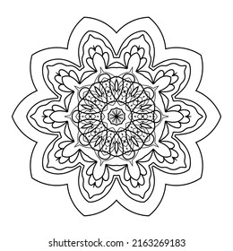 Plantilla de libro de Coloreo de Mandala. diseño de papel pintado, patrón de encaje y tatuaje. decoración de diseño interior. Ornamento de círculo étnico oriental dibujado a mano por el vector. fondo blanco. Estilo indio