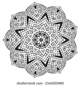 Plantilla de libro de Coloreo de Mandala. diseño de papel pintado, patrón de encaje y tatuaje. decoración de diseño interior. Ornamento de círculo étnico oriental dibujado a mano por el vector. fondo blanco. Estilo indio