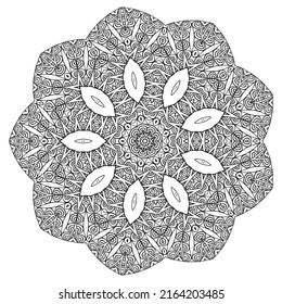 Mandala Coloring book template. wallpaper design, lace pattern and tattoo. decoration for interior design. Vector handdrawn ethnic oriental circle ornament. white background. Indian style