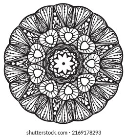 Mandala Coloring book template. wallpaper design, lace pattern and tattoo. decoration for interior design. Vector handdrawn ethnic oriental circle ornament. white background. Indian style