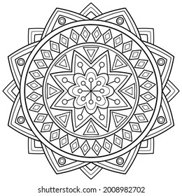 Libro de colorear Mandala. arte en la pared, diseño de papel pintado, patrón de azulejos, camisa de pintura, tarjeta de saludo, pegatina, diseño de encaje de yoga y tatuaje. Ornamento del círculo étnico oriental vectorial. sobre fondo blanco