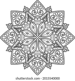 Mandala Coloring book. wall art, wallpaper design, tile pattern, paint shirt, greeting card, sticker, yoga design lace pattern and tattoo. Vector ethnic oriental circle ornament. on white background