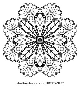 Mandala Coloring Buch. Tapete-Design, Fliesenmuster, Hemd, Grußkarte, Aufkleber, Spitzen-Muster und Tätowierung. Dekoration für die Inneneinrichtung. handgezeichnete Vektorgrafik. weißer Hintergrund