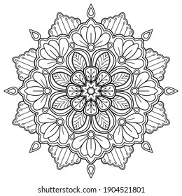 libro mandala Coloring. diseño de papel pintado, patrón de azulejos, camisa, tarjeta de saludo, pegatina, patrón de encaje y tatuaje. decoración de diseño interior. Ornamento del círculo étnico oriental vectorial. fondo blanco