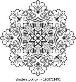 libro mandala Coloring. diseño de papel pintado, patrón de azulejos, camisa, tarjeta de saludo, pegatina, patrón de encaje y tatuaje. decoración de diseño interior. Ornamento del círculo étnico oriental vectorial. fondo blanco