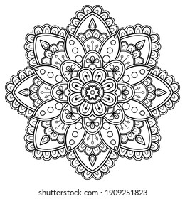 libro mandala Coloring. diseño de papel pintado, patrón de azulejos, camisa, tarjeta de saludo, pegatina, patrón de encaje y tatuaje. decoración de diseño interior. Ornamento del círculo étnico oriental vectorial. fondo blanco