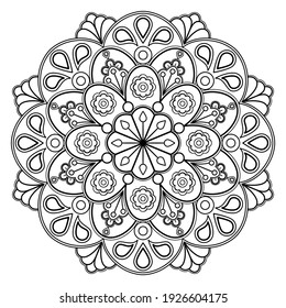 Mandala Coloring book, wallpaper design, tile pattern, shirt, greeting card, sticker, lace pattern and tattoo. decoration for  interior design. Vector ethnic oriental circle ornament. white background