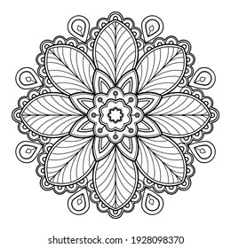 Mandala Coloring book, wallpaper design, tile pattern, shirt, greeting card, sticker, lace pattern and tattoo. decoration for  interior design. Vector ethnic oriental circle ornament. white background