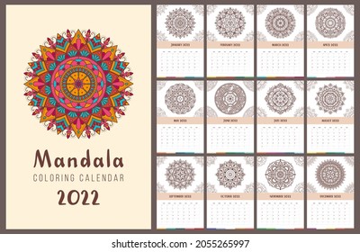 Mandala coloring calendar and planner 2022 for serenity and relaxation