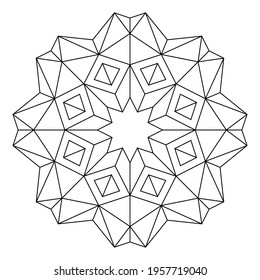 Mandala coloring page of 3-dimensional pattern in line art style, Vector art in Eps 8.