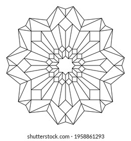 Mandala coloring page of 3-dimensional pattern in line art style, Vector art in Eps 8.