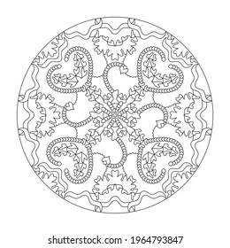 Mandala coloring page. Abstract background with hearts. Art Therapy. Anti-stress. Vector illustration black and white.