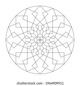 Mandala coloring page. Abstract and geometric. Art Therapy. Anti-stress. Vector illustration black and white.