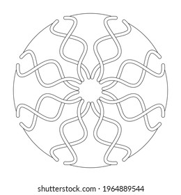 Mandala coloring page. Abstract and interlaced curve. Art Therapy. Anti-stress. Vector illustration black and white.