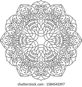 Mandala coloring page for adult. Black and white coloring book. Relax and meditation. Nature ornaments. Vector illustration. Eps 10.