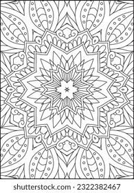 Página de coloreado de Mandala. Página De Coloración Para Adultos. Patrón vectorial sin cable. Dibujo lineal blanco y negro. página de color para niños y adultos. Coloreando páginas