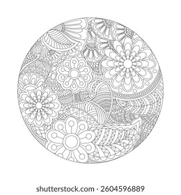 Mandala coloring page for adults and hand drawn outline mandala 