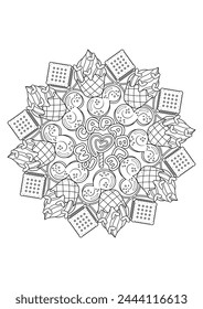 Mandala coloring page for adults. Coloring therapy for relaxation. Sweet mandala art coloring book. 