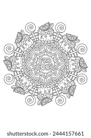 Mandala coloring page for adults. Coloring therapy for relaxation. Sweet mandala art coloring book. 