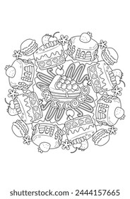 Página para colorear Mandala para adultos. Terapia para colorear para la relajación. Dulce mandala arte libro para colorear. 