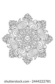 Mandala coloring page for adults. Coloring therapy for relaxation. Sweet mandala art coloring book. 