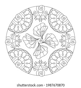 Mandala coloring page. Art therapy. Anti-stress. Vector illustration black and white.