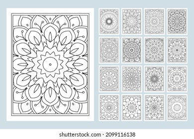 Mandala coloring page background. Mandala KDP interior SVG cut file. Mandala pattern vector. Black and white coloring page pattern. Mandala KDP coloring book. Line art illustration.