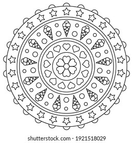 Mandala. Coloring page. Black and white vector illustration