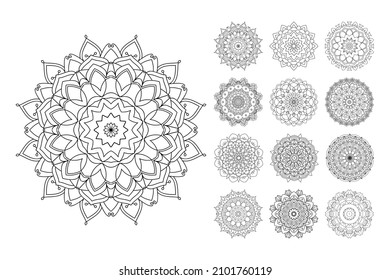 Mandala coloring page bundle. Black and white mandala pattern. Mandala line art vector. Mandala flower pattern set vector. interior SVG cut file. Flower pattern vector. svg