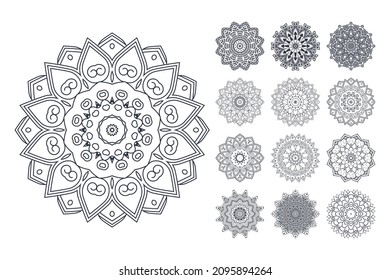 Mandala coloring page bundle. Mandala flower pattern set vector. Mandala line art vector. Flower pattern vector. Black and white mandala pattern. interior SVG cut file svg