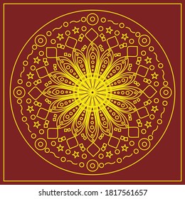 Mandala. Coloring page design. Seamless vector pattern with ethnic tribal mandala. Hand drawn doodle flower with ornament. Anti stress coloring pages for adult coloring books. yellow shape illustration.
