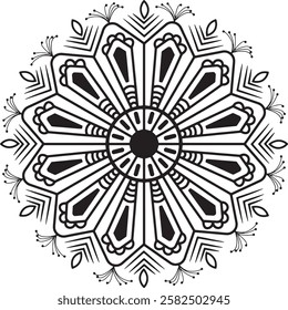 Mandala coloring page, heart centerpiece, circular pattern, intricate floral design.