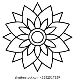 Página de colorir Mandala. Padrão de mandala intrincado. Ilustração da página de coloração antistress. Fácil Mandalas Colorir Livro Colorir Páginas Doodles Floral Boho Padrão Básico para iniciantes, crianças e idosos