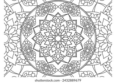 Mandala Coloring page for kids and adults Page for relaxation and meditation. Circular pattern. Decorative ornament ethnic oriental style. line art drawing coloring page. Vector 