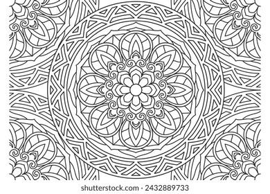 Mandala Coloring page for kids and adults Page for relaxation and meditation. Circular pattern. Decorative ornament ethnic oriental style. line art drawing coloring page. Vector 