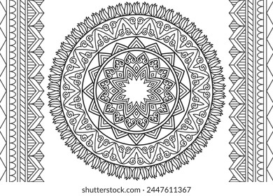 Mandala Coloring page for kids and adults. Page for relaxation and meditation. Circular pattern. Decorative ornament ethnic oriental style. line art drawing coloring page. Vector illustration