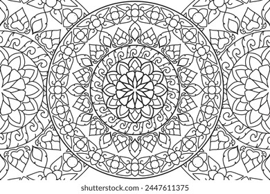 Mandala Coloring page for kids and adults. Page for relaxation and meditation. Circular pattern. Decorative ornament ethnic oriental style. line art drawing coloring page. Vector illustration