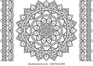 Mandala Coloring page for kids and adults. Page for relaxation and meditation. Circular pattern. Decorative ornament ethnic oriental style. line art drawing coloring page. Vector illustration