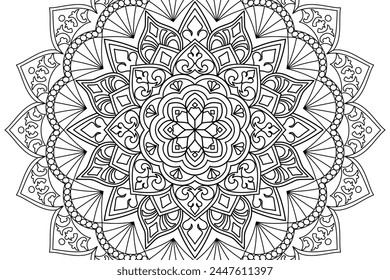 Mandala Coloring page for kids and adults. Page for relaxation and meditation. Circular pattern. Decorative ornament ethnic oriental style. line art drawing coloring page. Vector illustration