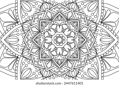 Mandala Coloring page for kids and adults. Page for relaxation and meditation. Circular pattern. Decorative ornament ethnic oriental style. line art drawing coloring page. Vector illustration