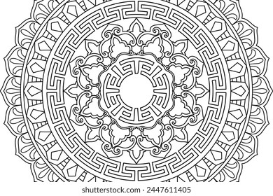 Mandala Coloring page for kids and adults. Page for relaxation and meditation. Circular pattern. Decorative ornament ethnic oriental style. line art drawing coloring page. Vector illustration