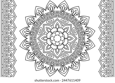 Mandala Coloring page for kids and adults. Page for relaxation and meditation. Circular pattern. Decorative ornament ethnic oriental style. line art drawing coloring page. Vector illustration