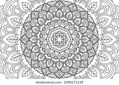 Mandala Coloring page for kids and adults Page for relaxation and meditation. Circular pattern. Decorative ornament ethnic oriental style. line art drawing coloring page. Vector illustration