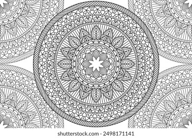 Mandala Coloring page for kids and adults Page for relaxation and meditation. Circular pattern. Decorative ornament ethnic oriental style. line art drawing coloring page. Vector illustration