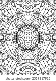 Mandala coloring page line art. Mandala pattern coloring page for adult. Black and white Flower mandala. Seamless abstract pattern. Floral mandala line art. Adult coloring page. Kids coloring page.